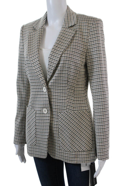 Marccain Womens Two Button Notched Lapel Houndstooth Blazer Jacket White Multi 2