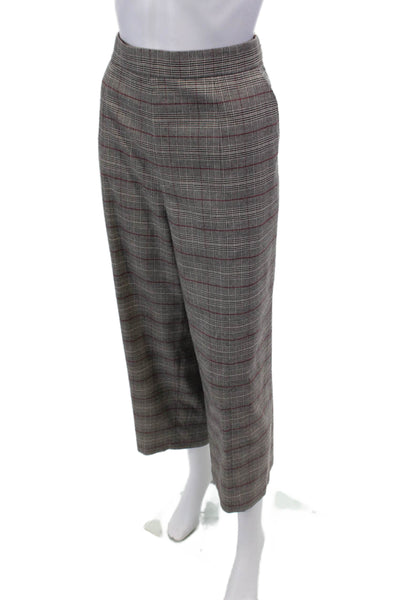 Tyler Boe Womens High Rise Wide Leg Plaid Prince Of Whales Pants Gray Size 14