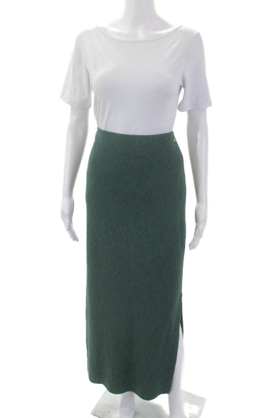 Marccain Womens Metallic Elastic Waist Maxi Skirt Green Size N3