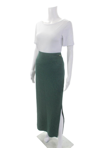 Marccain Womens Metallic Elastic Waist Maxi Skirt Green Size N3