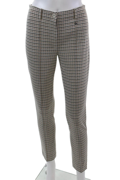 Marccain Womens Elastic Waistband High Rise Houndstooth Pants White Multi Size 1