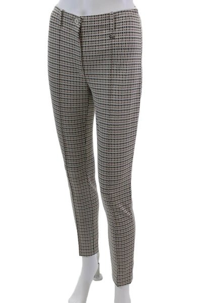 Marccain Womens Elastic Waistband High Rise Houndstooth Pants White Multi Size 1