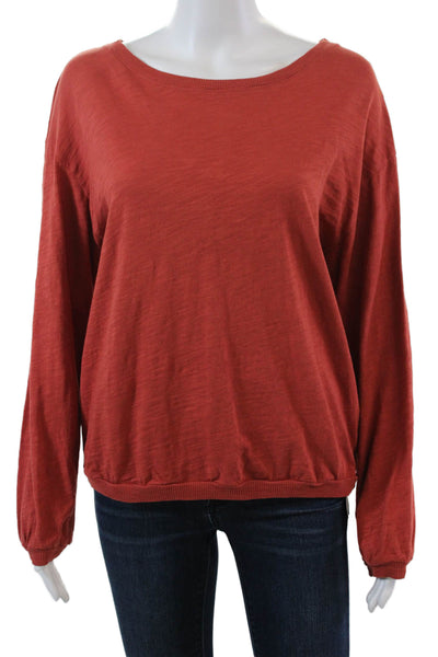 Elliott Lauren Womens Balloon Long Sleeve Scoop Neck Tee Shirt Orange Size Small