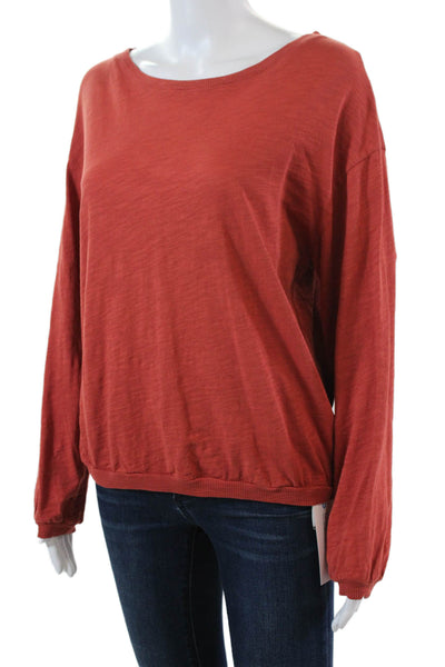 Elliott Lauren Womens Balloon Long Sleeve Scoop Neck Tee Shirt Orange Size Small