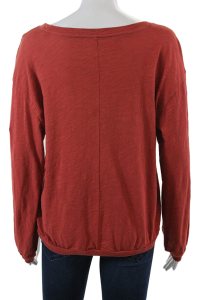 Elliott Lauren Womens Balloon Long Sleeve Scoop Neck Tee Shirt Orange Size Small