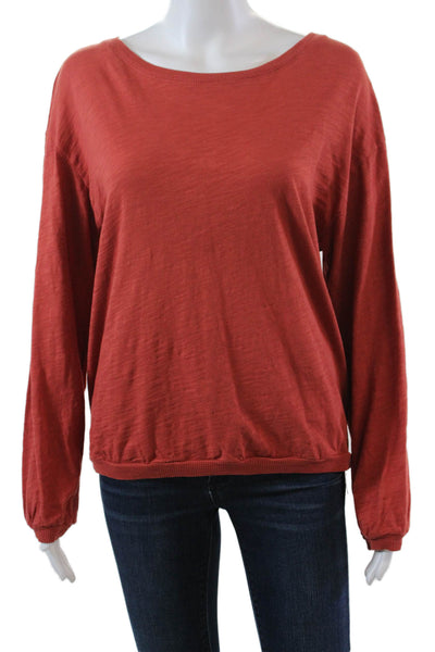 Elliott Lauren Womens Balloon Long Sleeve Scoop Neck Tee Shirt Orange Size Large