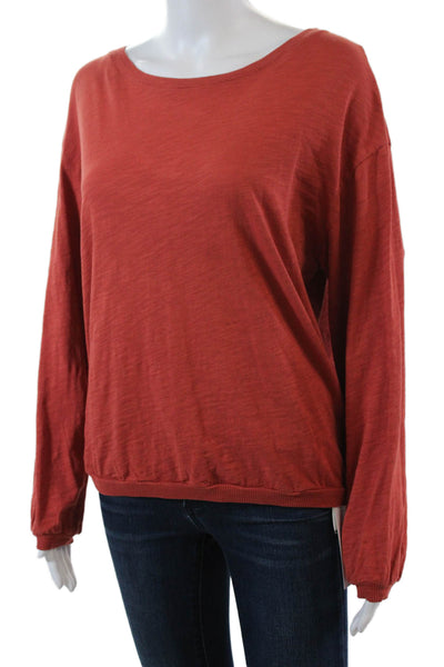 Elliott Lauren Womens Balloon Long Sleeve Scoop Neck Tee Shirt Orange Size Large