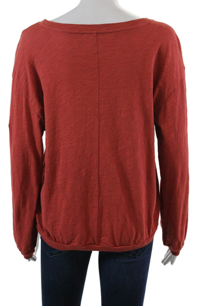 Elliott Lauren Womens Balloon Long Sleeve Scoop Neck Tee Shirt Orange Size Large