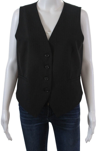 Elliott Lauren Womens Four Button V Neck Pinstriped Vest Jacket Black Size 10