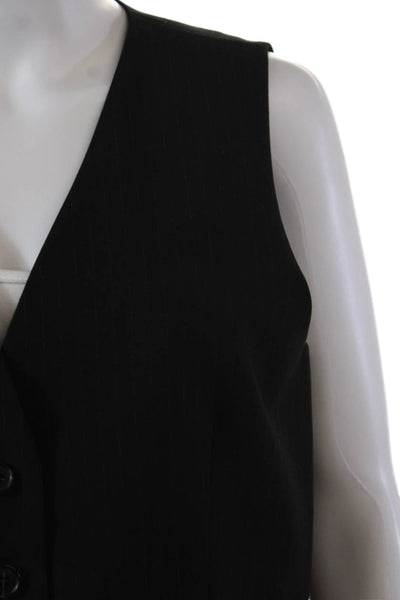 Elliott Lauren Womens Four Button V Neck Pinstriped Vest Jacket Black Size 10