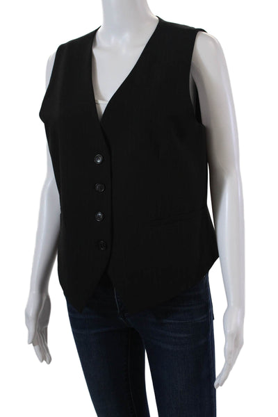 Elliott Lauren Womens Four Button V Neck Pinstriped Vest Jacket Black Size 10