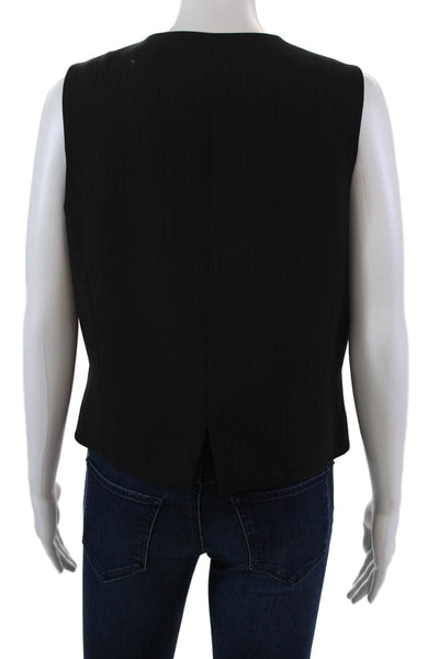Elliott Lauren Womens Four Button V Neck Pinstriped Vest Jacket Black Size 10