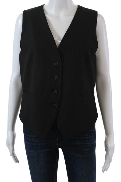 Elliott Lauren Womens Four Button V Neck Pinstriped Vest Jacket Black Size 16