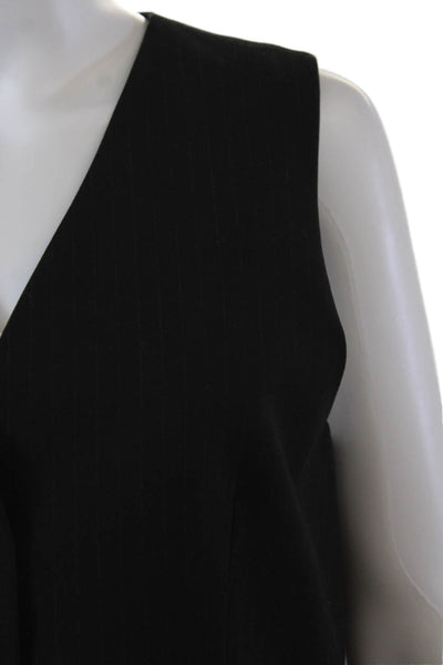 Elliott Lauren Womens Four Button V Neck Pinstriped Vest Jacket Black Size 16