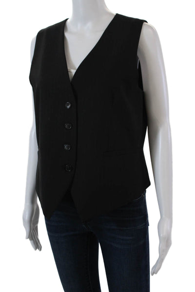 Elliott Lauren Womens Four Button V Neck Pinstriped Vest Jacket Black Size 16