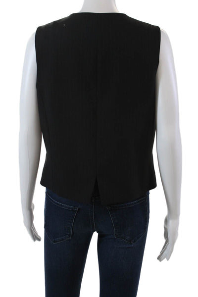 Elliott Lauren Womens Four Button V Neck Pinstriped Vest Jacket Black Size 16