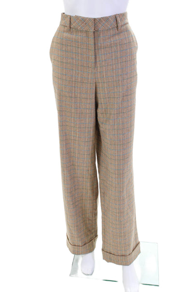 Marccain Womens Zipper Fly Pleated Cuffed Wukari Pants Brown Blue Size 3