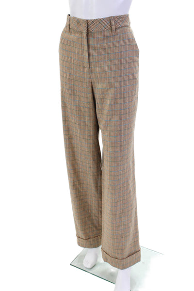 Marccain Womens Zipper Fly Pleated Cuffed Wukari Pants Brown Blue Size 3