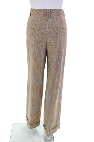 Marccain Womens Zipper Fly Pleated Cuffed Wukari Pants Brown Blue Size 3