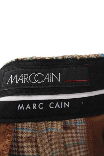 Marccain Womens Zipper Fly Pleated Cuffed Wukari Pants Brown Blue Size 3