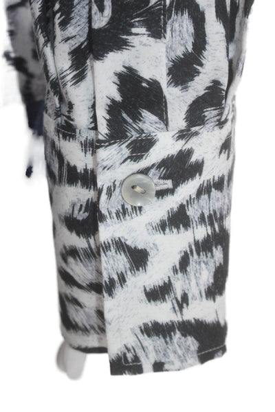 Hinson Wu Womens Diane Long Sleeve Snow Leopard Print Button Down White Size 14