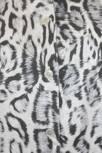 Hinson Wu Womens Diane Long Sleeve Snow Leopard Print Button Down White Size 14