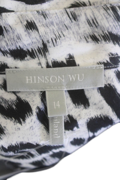 Hinson Wu Womens Diane Long Sleeve Snow Leopard Print Button Down White Size 14