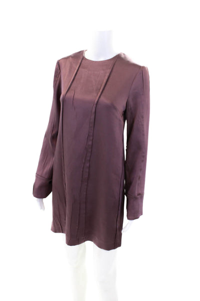 Tela Womens Long Sleeve Textured Round Neck Mini Dress Solid Pink Size XS