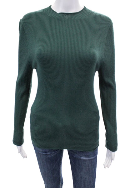 Marccain Womens Long Sleeve Ribbed Knit Crew Neck Sweater Soft Forest Size 3