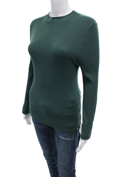Marccain Womens Long Sleeve Ribbed Knit Crew Neck Sweater Soft Forest Size 3