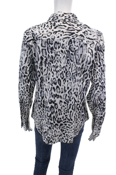 Hinson Wu Womens Button Front Collared Diane Snow Leopard Shirt White Size 8