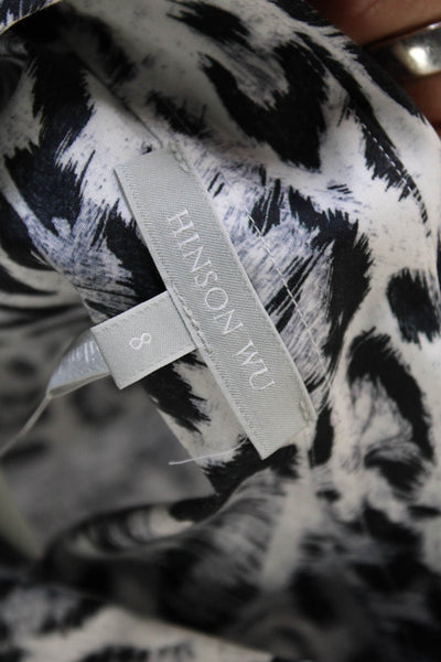 Hinson Wu Womens Button Front Collared Diane Snow Leopard Shirt White Size 8