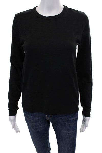 Lilla P Womens Cotton Long Sleeve Crew Neck Basic Tee Top Solid Black Size XS