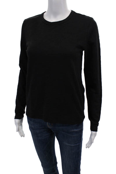 Lilla P Womens Cotton Long Sleeve Crew Neck Basic Tee Top Solid Black Size XS