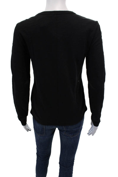 Lilla P Womens Cotton Long Sleeve Crew Neck Basic Tee Top Solid Black Size XS