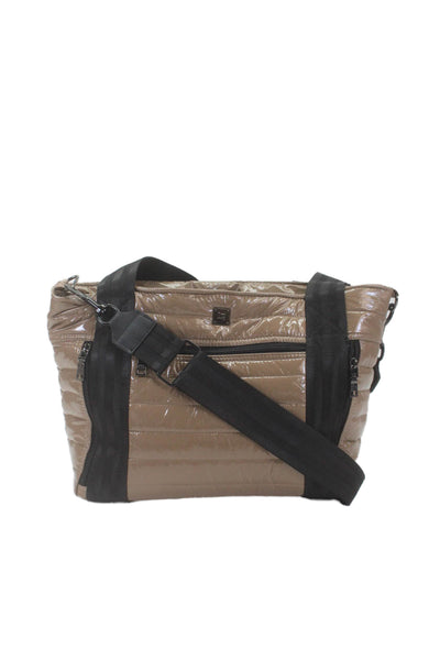 Think Royln Womens Gloss Textured Shiny Zip Colorblock Crossbody Bag Brown OS