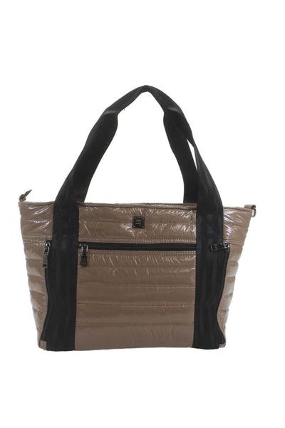 Think Royln Womens Gloss Textured Shiny Zip Colorblock Crossbody Bag Brown OS