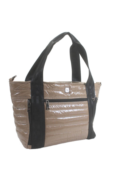 Think Royln Womens Gloss Textured Shiny Zip Colorblock Crossbody Bag Brown OS