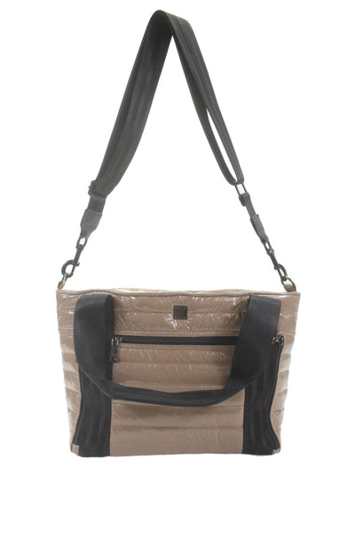 Think Royln Womens Gloss Textured Shiny Zip Colorblock Crossbody Bag Brown OS