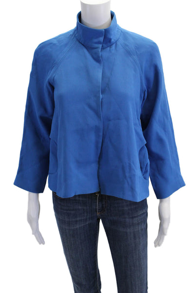 Lisa Perry Womens Long Sleeves Mock Neck Button Down Cropped Jacket Blue Size 2