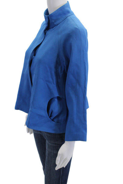 Lisa Perry Womens Long Sleeves Mock Neck Button Down Cropped Jacket Blue Size 2