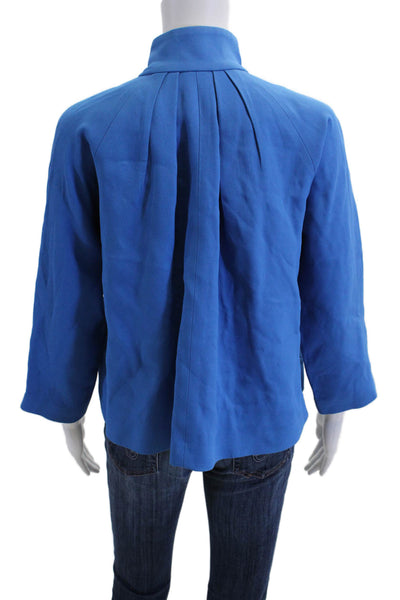 Lisa Perry Womens Long Sleeves Mock Neck Button Down Cropped Jacket Blue Size 2