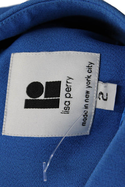 Lisa Perry Womens Long Sleeves Mock Neck Button Down Cropped Jacket Blue Size 2