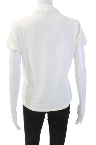 Burberry London Womens Cotton Collared V-Neck Short Sleeve Polo Top White Size L