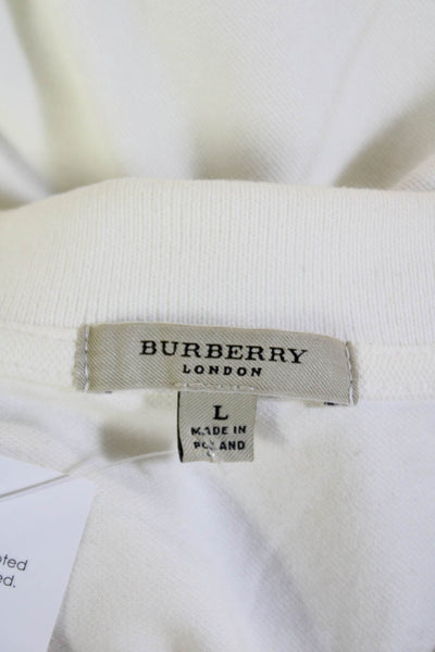 Burberry London Womens Cotton Collared V-Neck Short Sleeve Polo Top White Size L