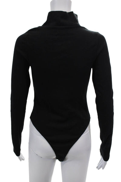 Hudson Womens Cotton Ribbed High Neck Cut Out Long Sleeve Bodysuit Black Size L