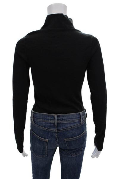 Hudson Womens Cotton Ribbed High Neck Cut Out Long Sleeve Bodysuit Black Size L