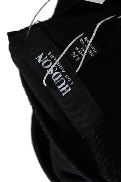 Hudson Womens Cotton Ribbed High Neck Cut Out Long Sleeve Bodysuit Black Size L