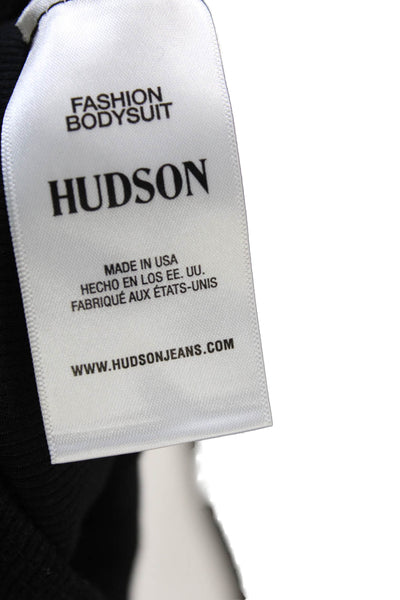 Hudson Womens Cotton Ribbed High Neck Cut Out Long Sleeve Bodysuit Black Size L