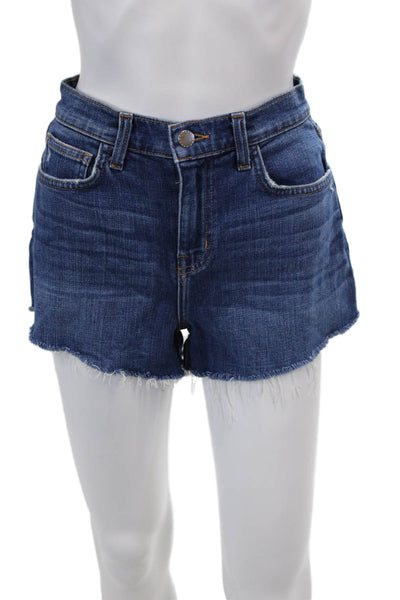L'Agence Womens High Waisted Distress Relaxed Denim Shorts Blue Size 24